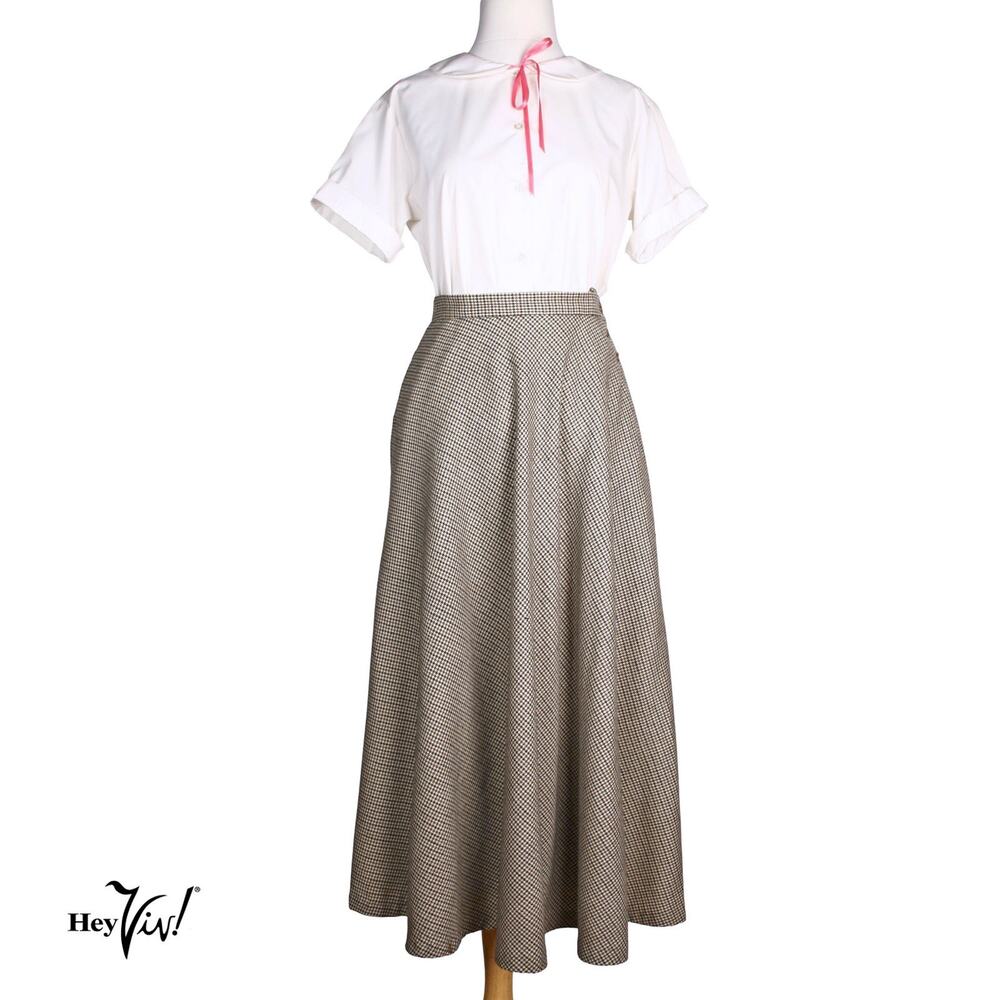 Vintage JH Collectibles Wool Houndstooth Midi Skirt Pockets 12 W30 L33 - Hey Viv